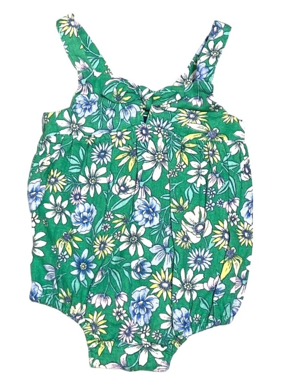 Old Navy 0-3m NWT green blue floral bubble romper tank bow linen spring summer